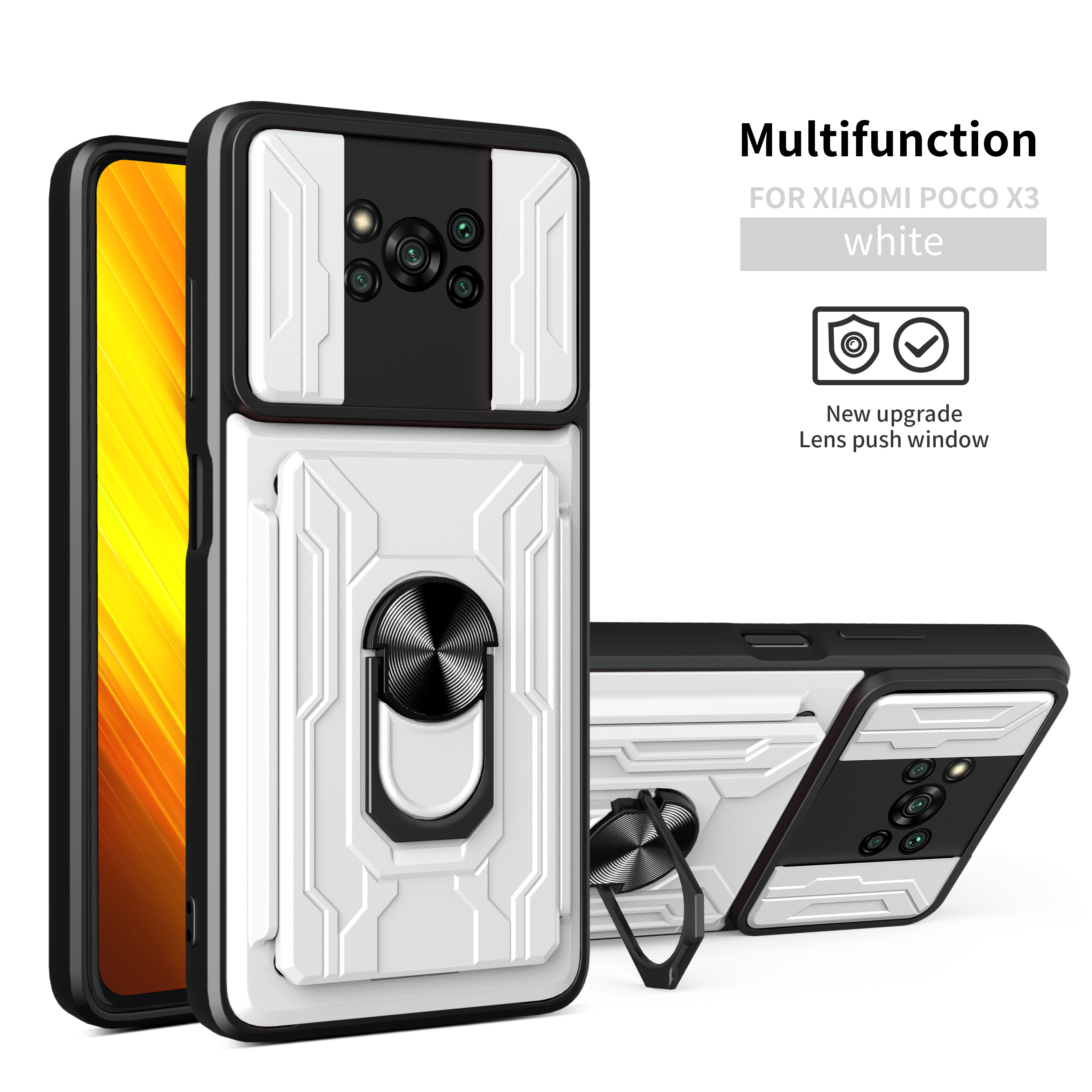 Cubierta de la Cámara de Portaobjetos PC + TPU Disporto de la Caja Del Teléfono Con el Anillo Proporción y Ranura de Tarjeta Desmontable Para Xiaomi Poco X3/poco X3 Nfc/poco X3 Pro - Zafiro