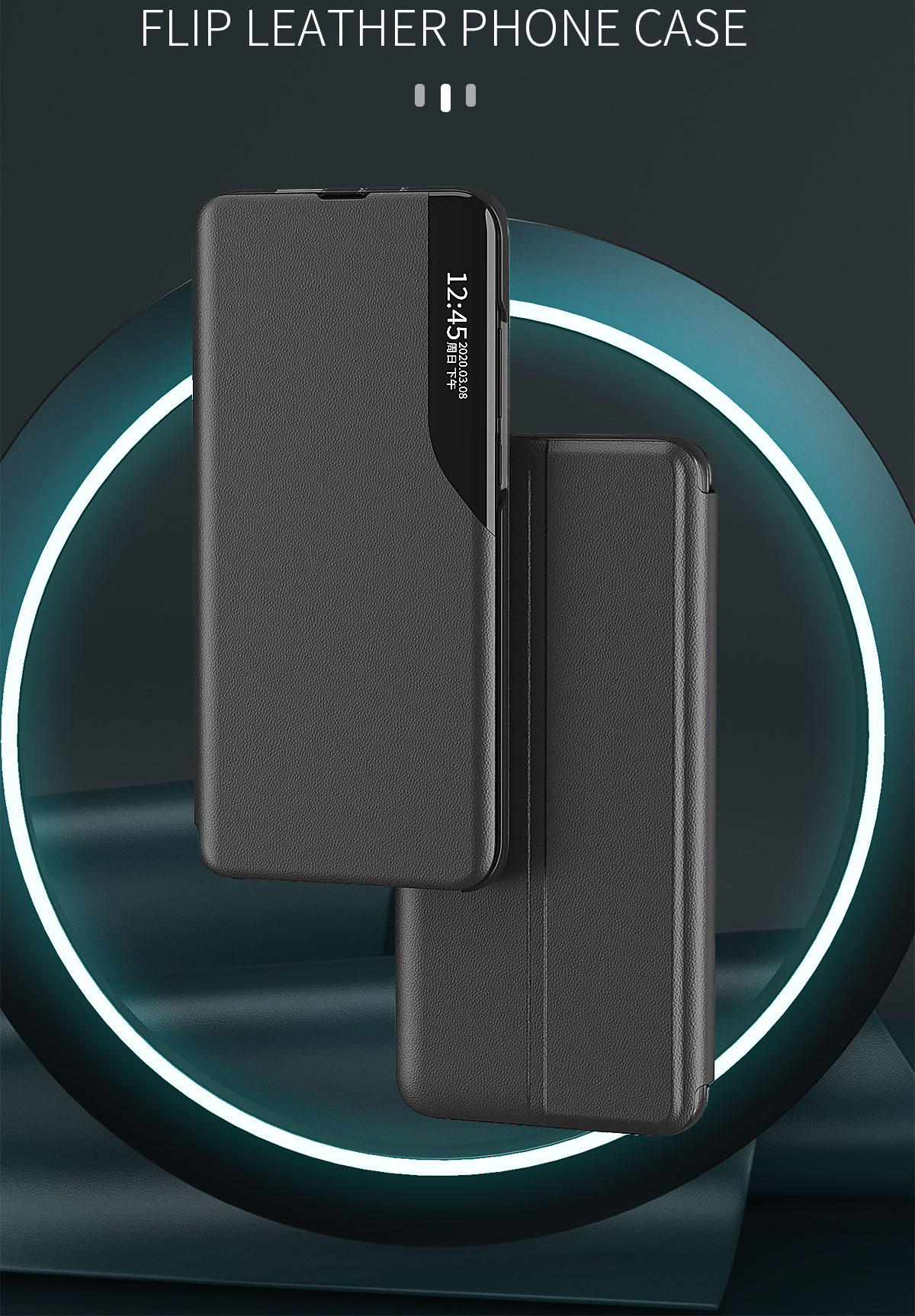 Visualize Janela Anti-arranhão Stand PU Couro Celular Capa Para Xiaomi 12 5g / 12x 5g / 12S 5G - Preto