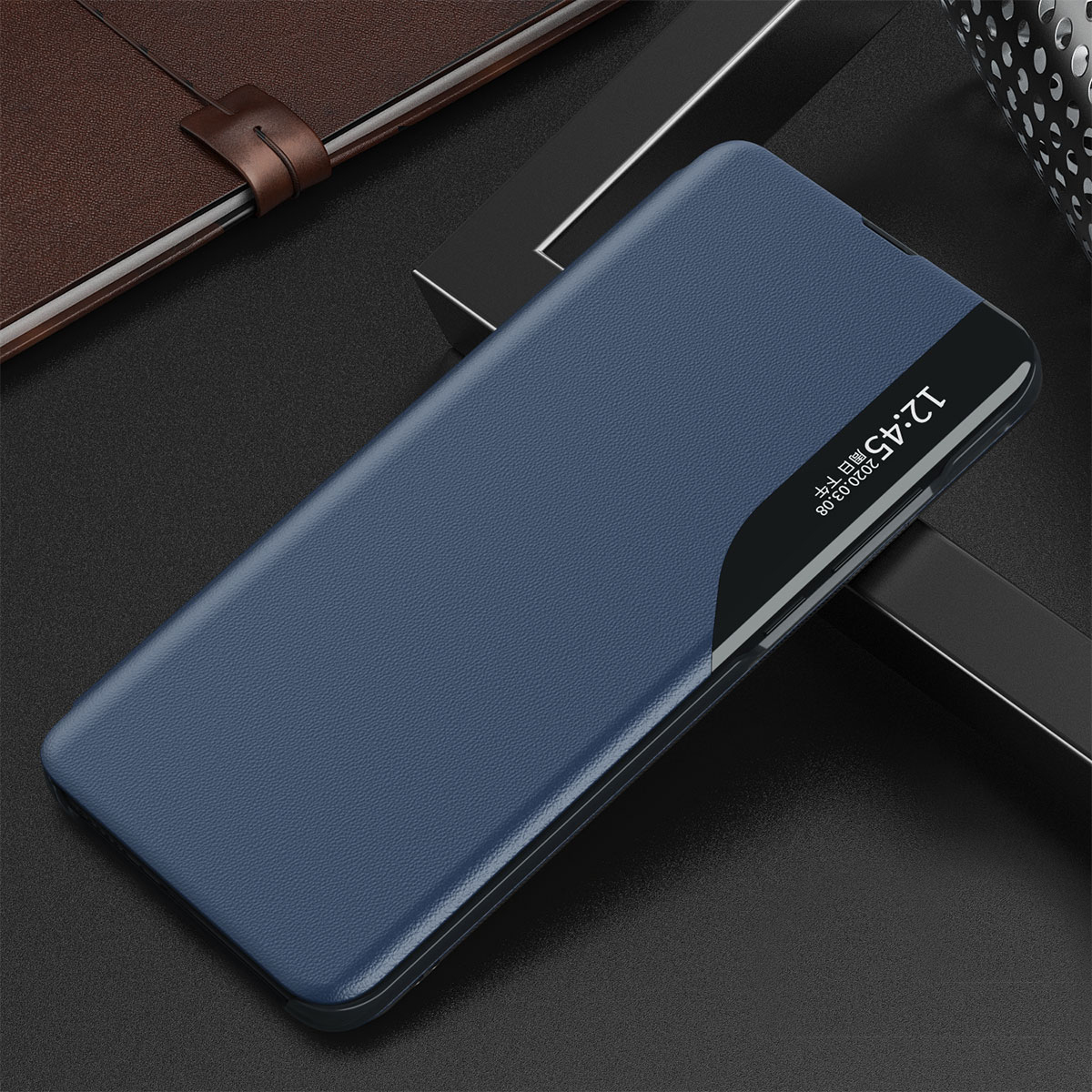 Visualize Janela Anti-arranhão Stand PU Couro Celular Capa Para Xiaomi 12 5g / 12x 5g / 12S 5G - Preto