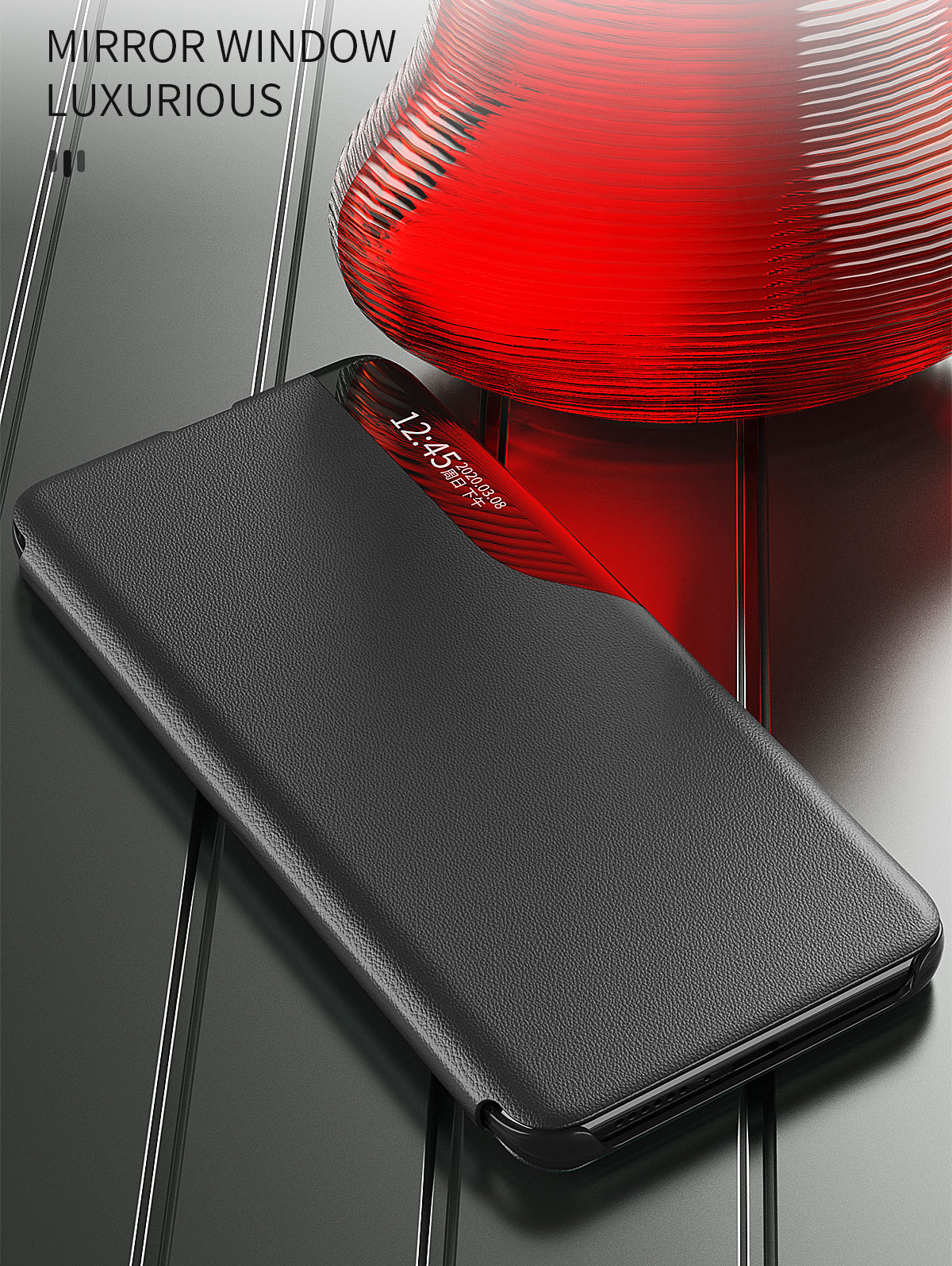 Visualize Janela Anti-arranhão Stand PU Couro Celular Capa Para Xiaomi 12 5g / 12x 5g / 12S 5G - Preto