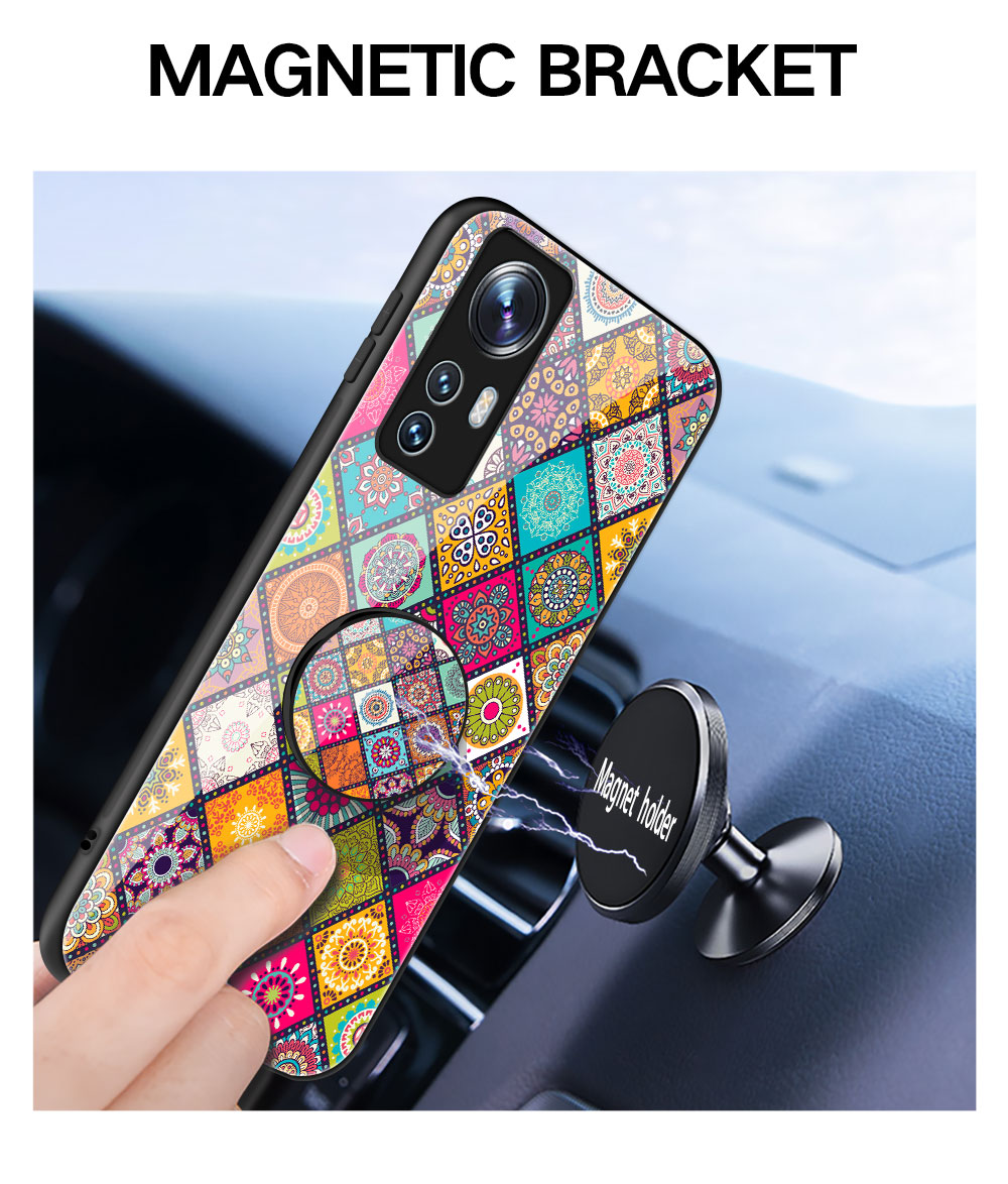 Pour Xiaomi 12 5G / 12x 5G / 12s 5G Montre de Voiture du Montant Moteur Verre Tempéré + PC Back + Case de Téléphone TPU Soft Avec Longe - Motif de Couleur