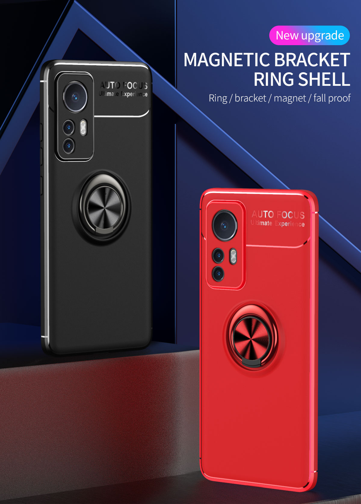 Para Xiaomi 12 5g/12x 5g/12s 5g Flexível TPU Caso Ring Kickstand Design de Choque à Prova de Choque da Capa Traseira - Preto