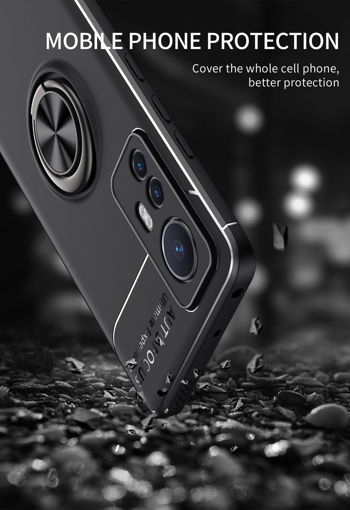 Для Xiaomi 12 5g/12x 5G/12S 5G Гибкий Кольцо Для Кольца TPU Design Design Shockper Anti-fall Phone Back Cover - Черный