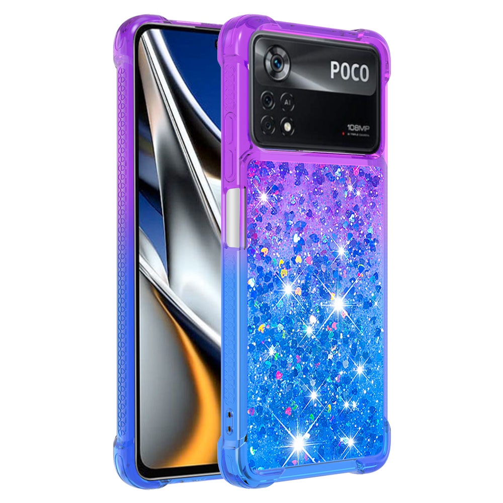 YB Quicksand Series-3 for Xiaomi Poco X4 Pro 5G Liquid Glitter Case Clear Gradient Sparkle Flowing Quicksand TPU Slim Phone Cover - Purple/Blue-1