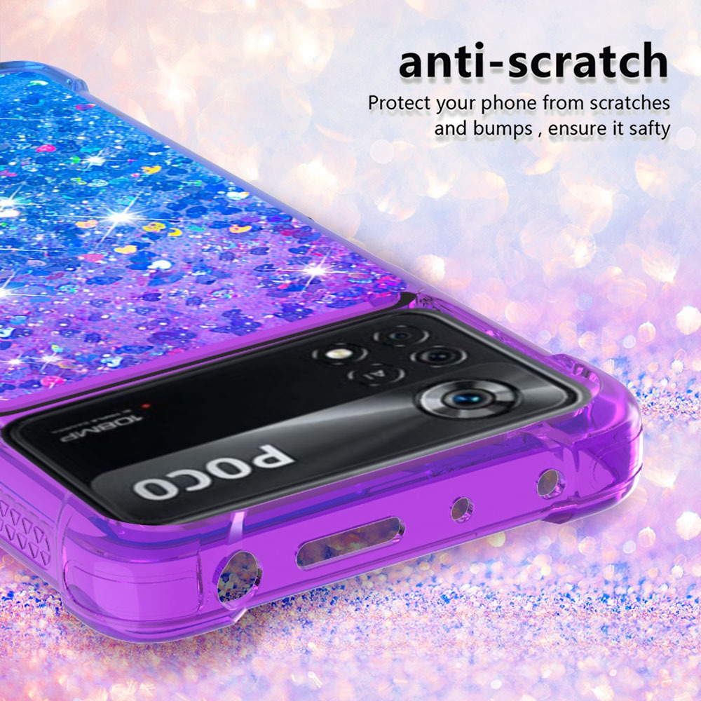 YB Quicksand Series-3 for Xiaomi Poco X4 Pro 5G Liquid Glitter Case Clear Gradient Sparkle Flowing Quicksand TPU Slim Phone Cover - Purple/Blue-3