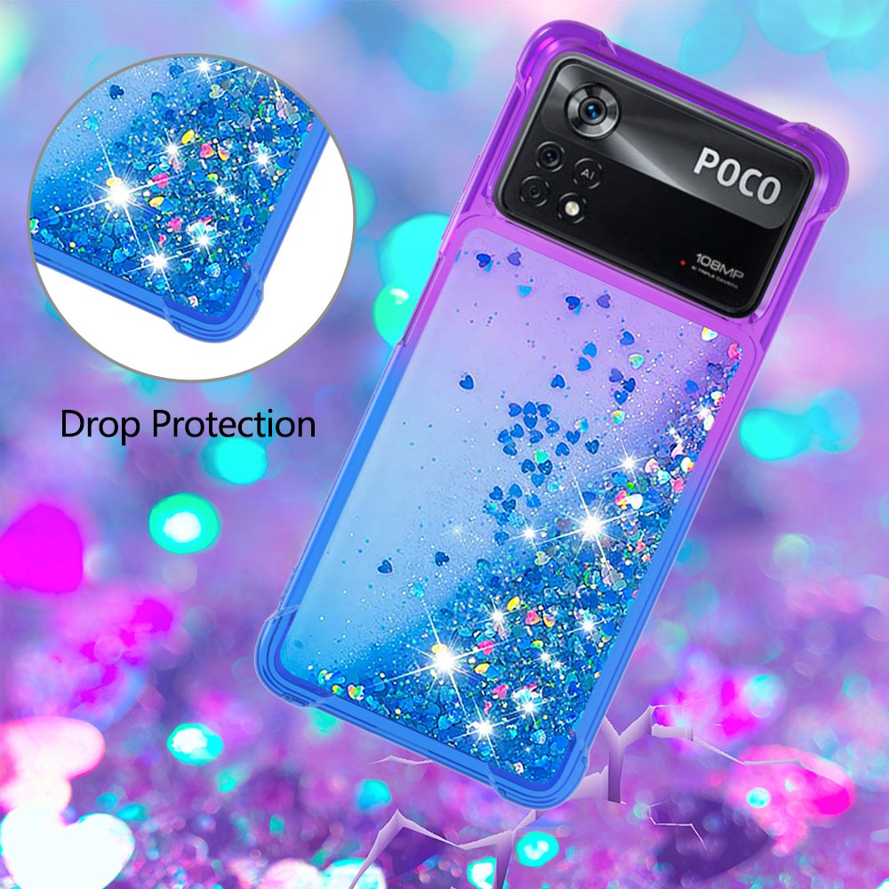 YB Quicksand Series-3 for Xiaomi Poco X4 Pro 5G Liquid Glitter Case Clear Gradient Sparkle Flowing Quicksand TPU Slim Phone Cover - Purple/Blue-4