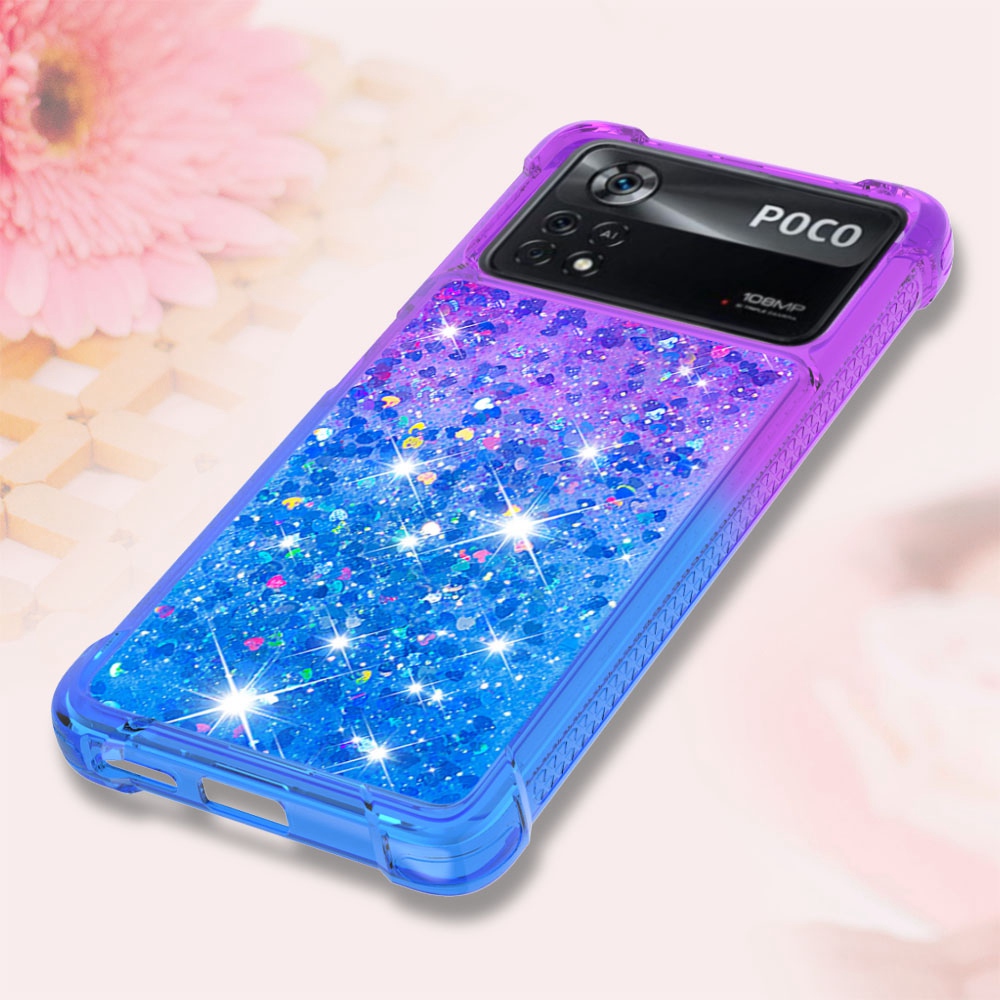 YB Quicksand Series-3 for Xiaomi Poco X4 Pro 5G Liquid Glitter Case Clear Gradient Sparkle Flowing Quicksand TPU Slim Phone Cover - Purple/Blue-5