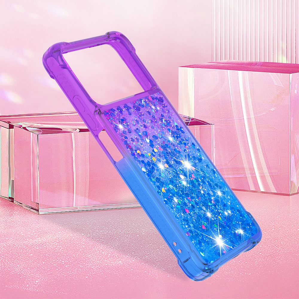 YB Quicksand Series-3 for Xiaomi Poco X4 Pro 5G Liquid Glitter Case Clear Gradient Sparkle Flowing Quicksand TPU Slim Phone Cover - Purple/Blue-6