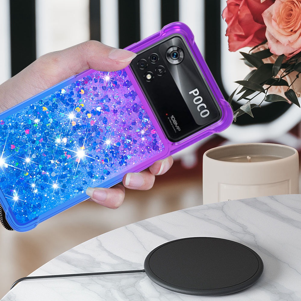 YB Quicksand Series-3 for Xiaomi Poco X4 Pro 5G Liquid Glitter Case Clear Gradient Sparkle Flowing Quicksand TPU Slim Phone Cover - Purple/Blue-7