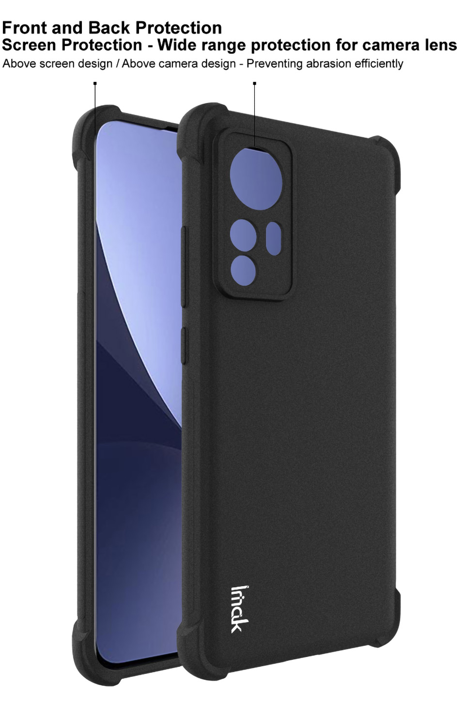 IMAK Per Xiaomi 12 5g/12x 5G/12S 5G Texture Opache Inclini Anti-Fall Airbag TPU Airbag TPU Custodia Con Protezione Dello Schermo - Nero