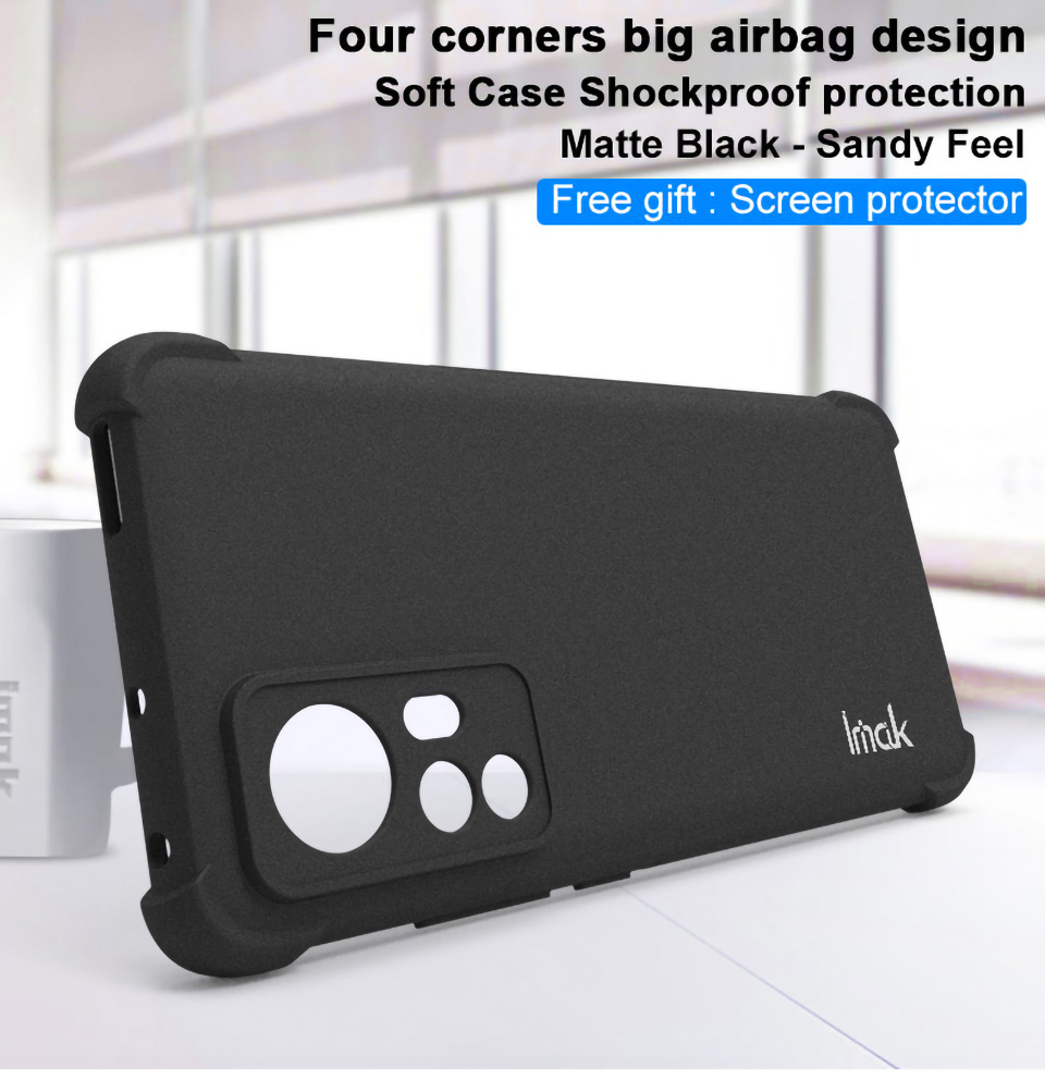 IMAK Para Xiaomi 12 5G/12X 5G/12S 5G Textura Fosca Airbag à Prova de Choque à Prova de Choque TPU Capa Com Protetor de Tela - Preto