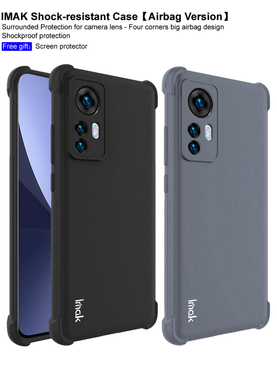 IMAK Per Xiaomi 12 5g/12x 5G/12S 5G Texture Opache Inclini Anti-Fall Airbag TPU Airbag TPU Custodia Con Protezione Dello Schermo - Nero