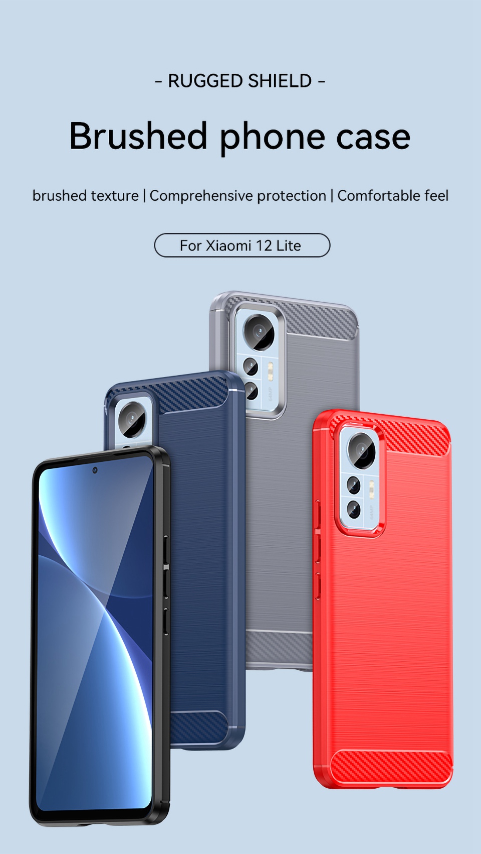 Pour Xiaomi 12 Lite 5G TPU Flexible TPU Anti-sratch Case de Carbone Texture Brossed Surface Anti-pingerprint Shockproofproof - le Noir