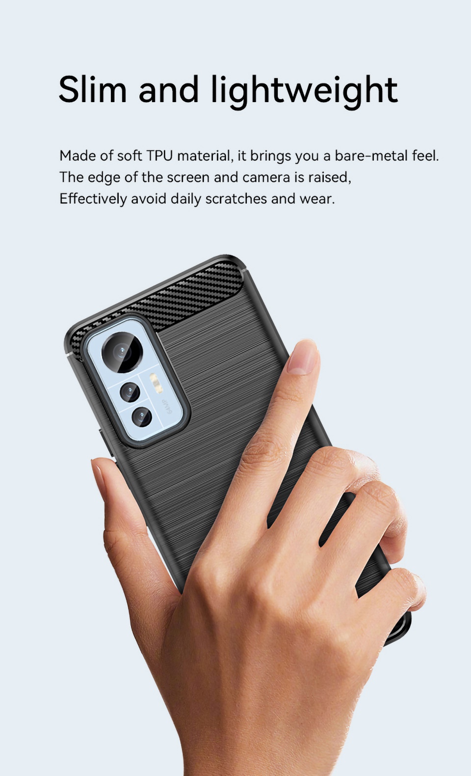 Für Xiaomi 12 Lite 5G Flexible TPU Anti-kratzer-hülle Carbonfaser Textur Gebürstete Oberfläche Anti-fingerabdruck-stoßdicht - Schwarz