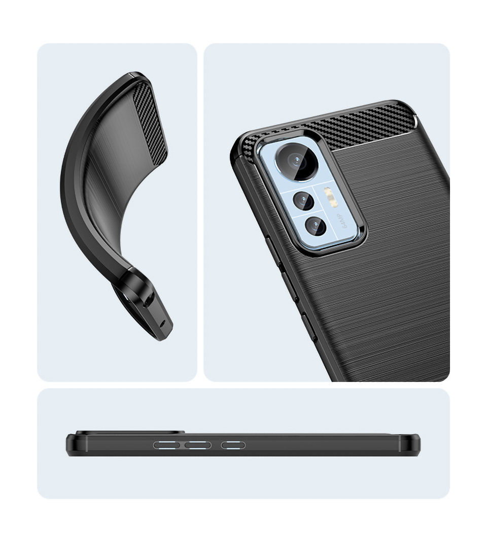 Para Xiaomi 12 Lite 5G Flexível TPU Anti-arranhão Caixa de Fibra de Carbono Textura de Fibra de Carbono Escova a Tampa à Prova de Choque da Impressão - Preto