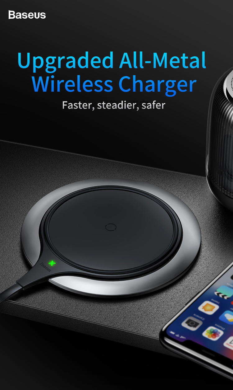 Baseus Metal Intelligent Wireless Carregador Mat 10W/7.5W Carregador de Carga Rápida Sem Fio (não Suporta Função Fod) - Branco