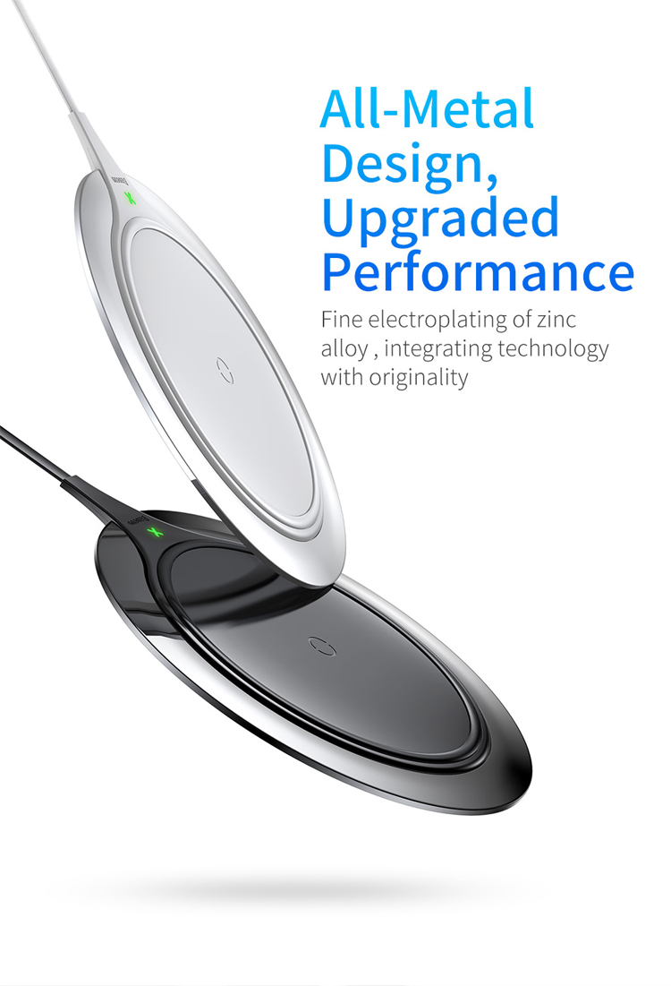 BASEUS Metal Intelligent Wireless Charger Mat 10w / 7.5 w Chargeur Sans Fil de Charge Rapide (ne Pas Prendre en Charge la Fonction Fod) - Blanche