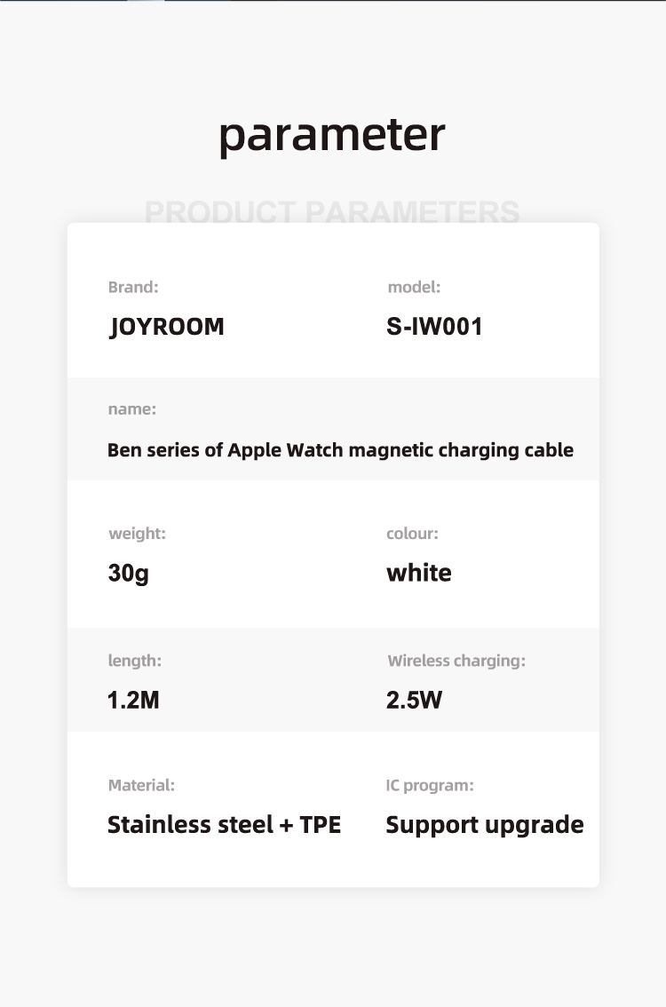 Joyroom S-IW001 Ben Serie Cable de Carga Magnética Para Iwatch Apple Watch Series 3/3/2/1 - Blanco