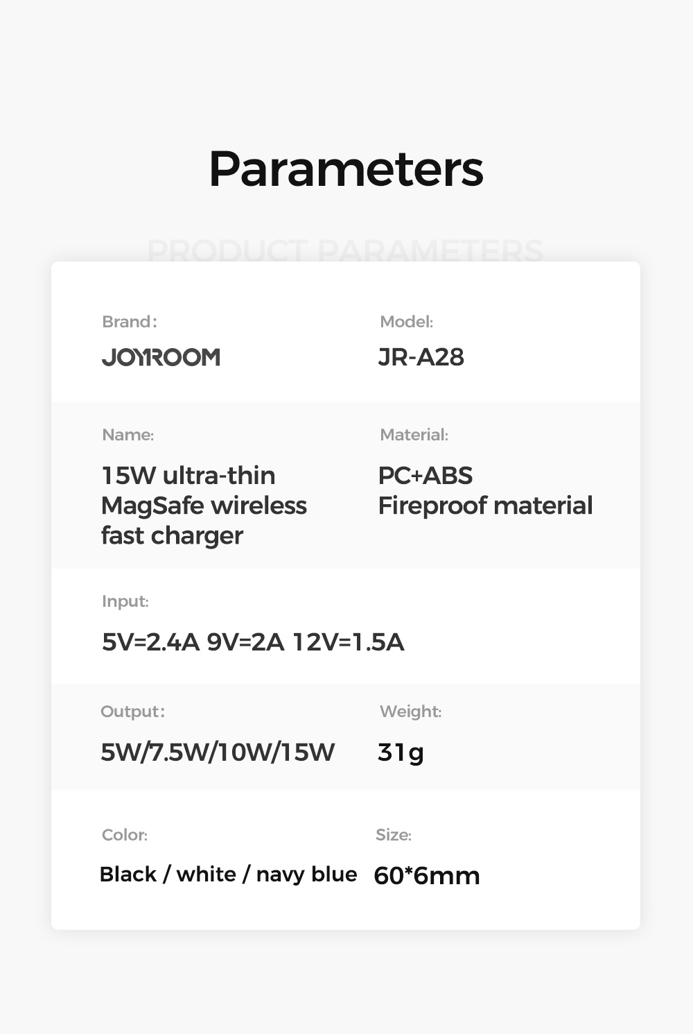 Joyroom JR-A28 15W Сильное Всасывание Магнитное Беспроводное Зарядное Устройство Для Мобильного Телефона Серии Iphone 12 - Синий