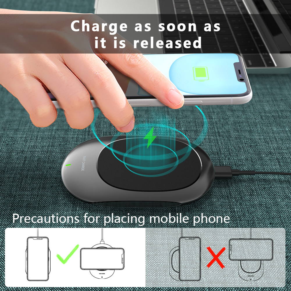 K300 15W Wireless Charger Anti-skid Fast Charging Station Portable Charging Pad for AirPods Pro/iPhone/Samsung/Huawei/Xiaomi - White