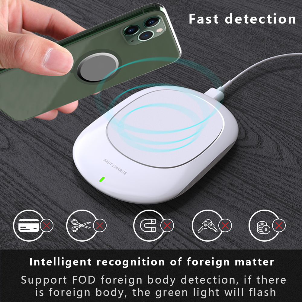 K300 15W Wireless Charger Anti-skid Fast Charging Station Portable Charging Pad for AirPods Pro/iPhone/Samsung/Huawei/Xiaomi - White