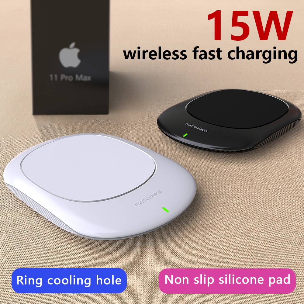 K300 15W Wireless Charger Anti-skid Fast Charging Station Portable Charging Pad for AirPods Pro/iPhone/Samsung/Huawei/Xiaomi - White