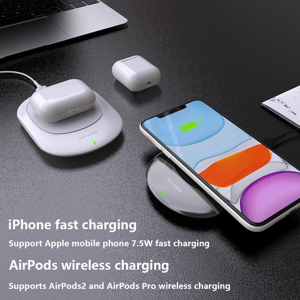 K300 15W Wireless Charger Anti-skid Fast Charging Station Portable Charging Pad for AirPods Pro/iPhone/Samsung/Huawei/Xiaomi - White