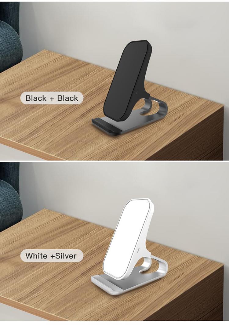 15W Qi Wireless Charger Mobiel Phone Desk Fast Charging Stand for iPhone Samsung - Black/Black