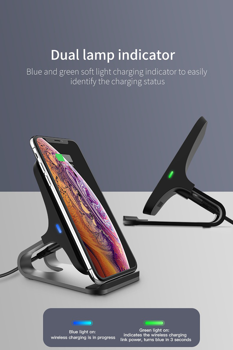 15W Qi Wireless Charger Mobiel Phone Desk Fast Charging Stand for iPhone Samsung - Black/Black