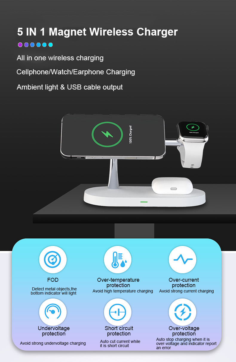 T268 4 In 1 QI 15W Drahtloser Ladegerät Fast Ladeständer Für IPhone 12 Apple Watch Airpods Magsafe Ladegerät - Weiß-1