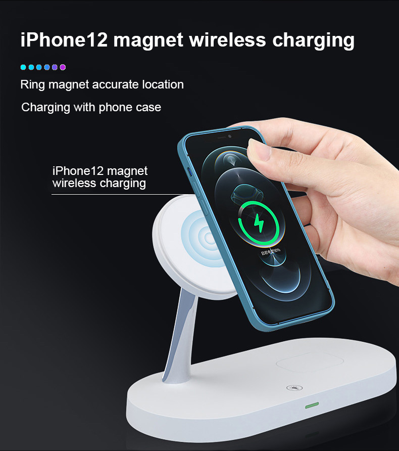 T268 4 In 1 QI 15W Drahtloser Ladegerät Fast Ladeständer Für IPhone 12 Apple Watch Airpods Magsafe Ladegerät - Weiß-4