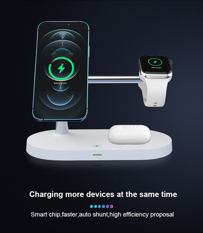 T268 4 In 1 QI 15W Drahtloser Ladegerät Fast Ladeständer Für IPhone 12 Apple Watch Airpods Magsafe Ladegerät - Weiß-6