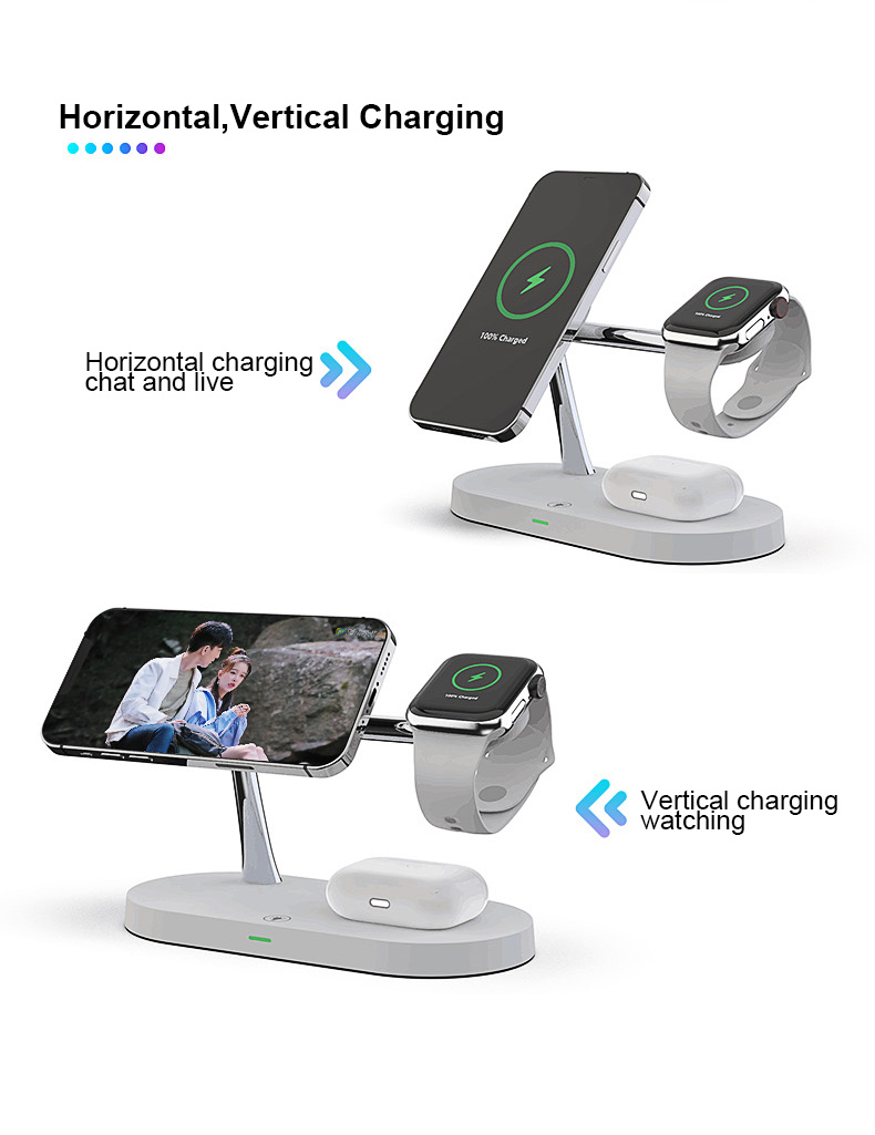 T268 4 In 1 QI 15W Drahtloser Ladegerät Fast Ladeständer Für IPhone 12 Apple Watch Airpods Magsafe Ladegerät - Weiß-7
