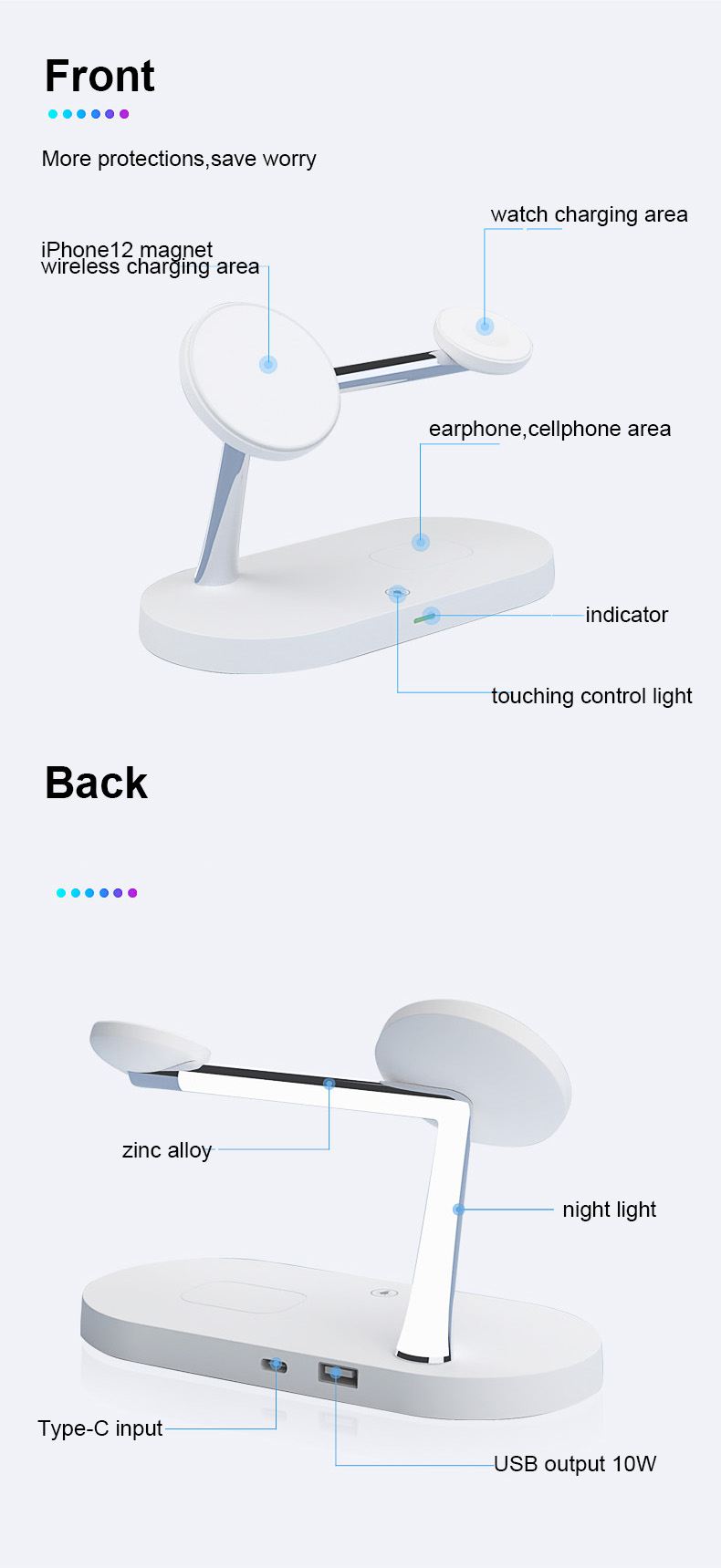 T268 4 In 1 QI 15W Drahtloser Ladegerät Fast Ladeständer Für IPhone 12 Apple Watch Airpods Magsafe Ladegerät - Weiß-9