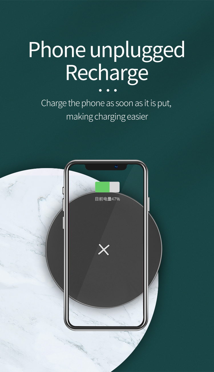 W61 Round Shape Fast Charging Mat Desktop Non-slip Wireless Charger Pad for iPhone Samsung Huawei - Black