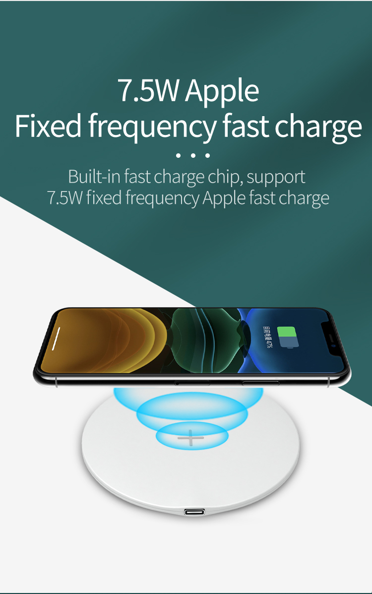 W61 Round Shape Fast Charging Mat Desktop Non-slip Wireless Charger Pad for iPhone Samsung Huawei - Black