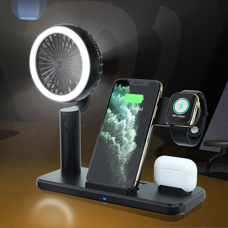 N60 3 en 1 Station de Quai de Support de Chargeur Sans Fil Avec Une Lumière LED de Ventilateur Portable Pour Iphone Huawei