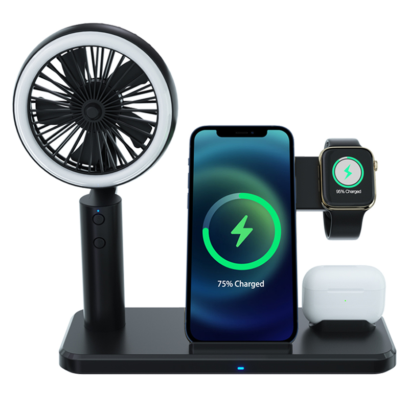 N60 3 en 1 Station de Quai de Support de Chargeur Sans Fil Avec Une Lumière LED de Ventilateur Portable Pour Iphone Huawei