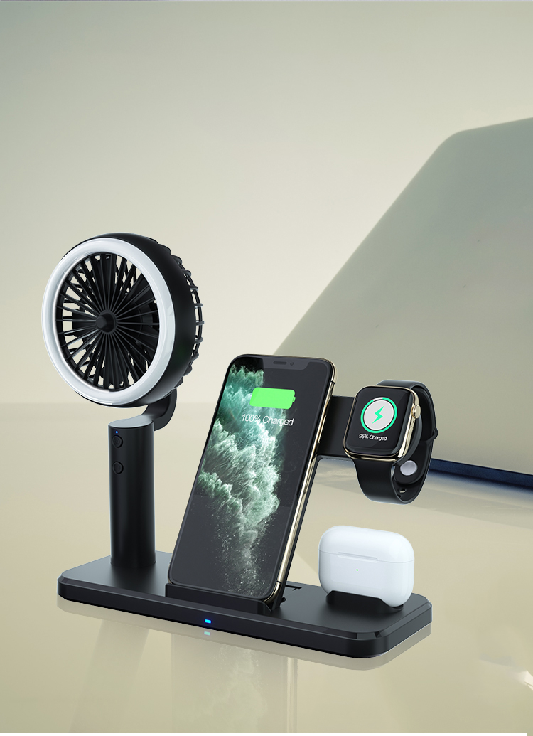 N60 3 en 1 Station de Quai de Support de Chargeur Sans Fil Avec Une Lumière LED de Ventilateur Portable Pour Iphone Huawei