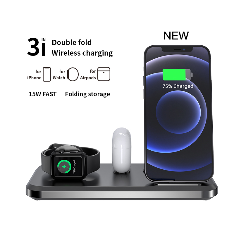 UV-06 3-in-1 15W Drahtloser Ladegerät Faltbares Qi-Fast-Ladestativ-Dock Für IPhone Samsung IWatch Airpods