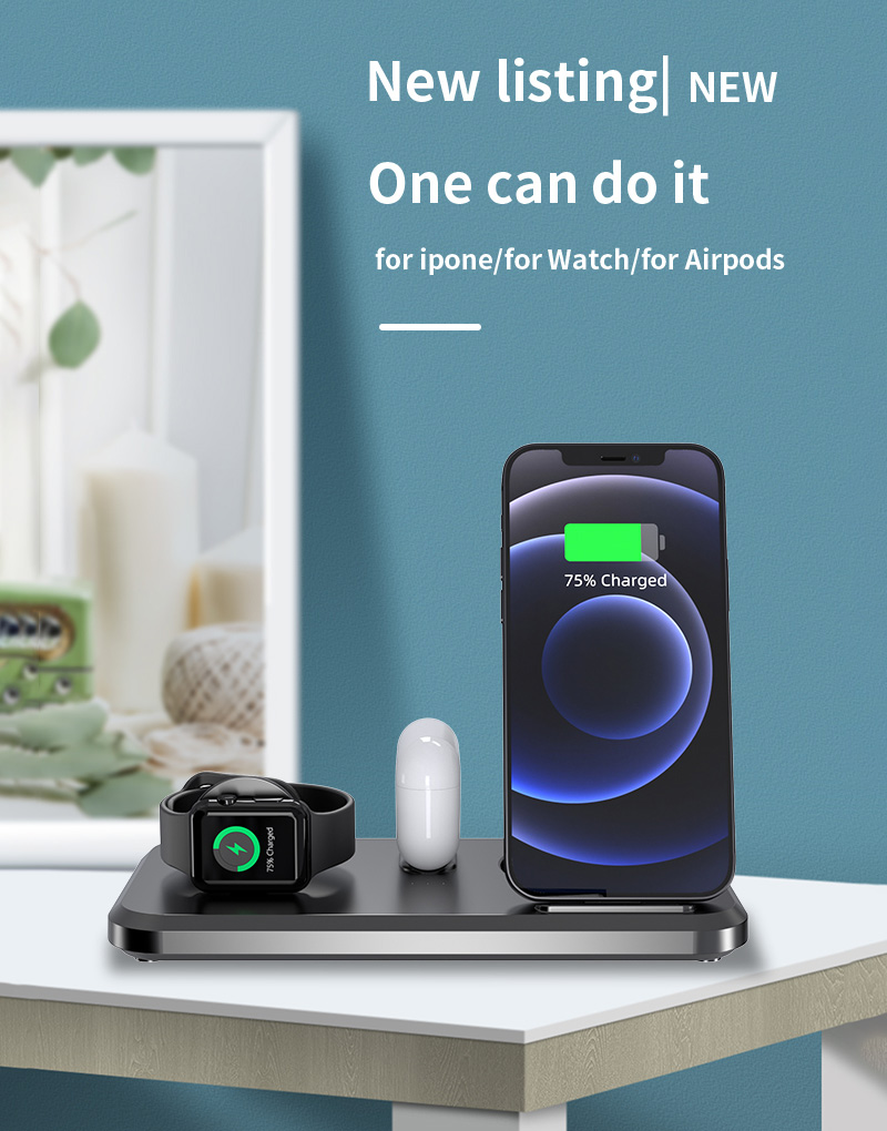 UV-06 3-in-1 15W Caricabatterie Wireless Pieghevole QI Dock Di Ricarica Rapida Per IPhone Samsung Iwatch Airpods