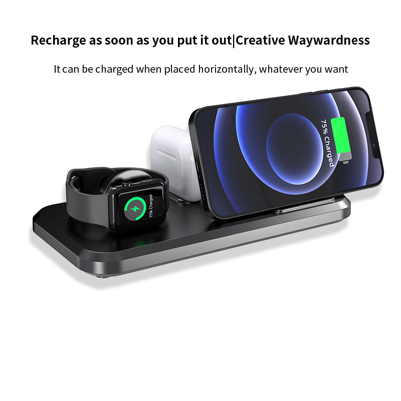 UV-06 3-in-1 15W Caricabatterie Wireless Pieghevole QI Dock Di Ricarica Rapida Per IPhone Samsung Iwatch Airpods