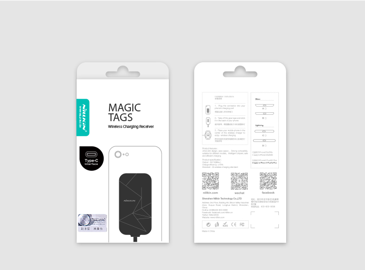 Nillkin Slim Design Téléphone Chargeur Type-C Charger Sans Fil Récepteur de Charge Rapide Pour Smartphones