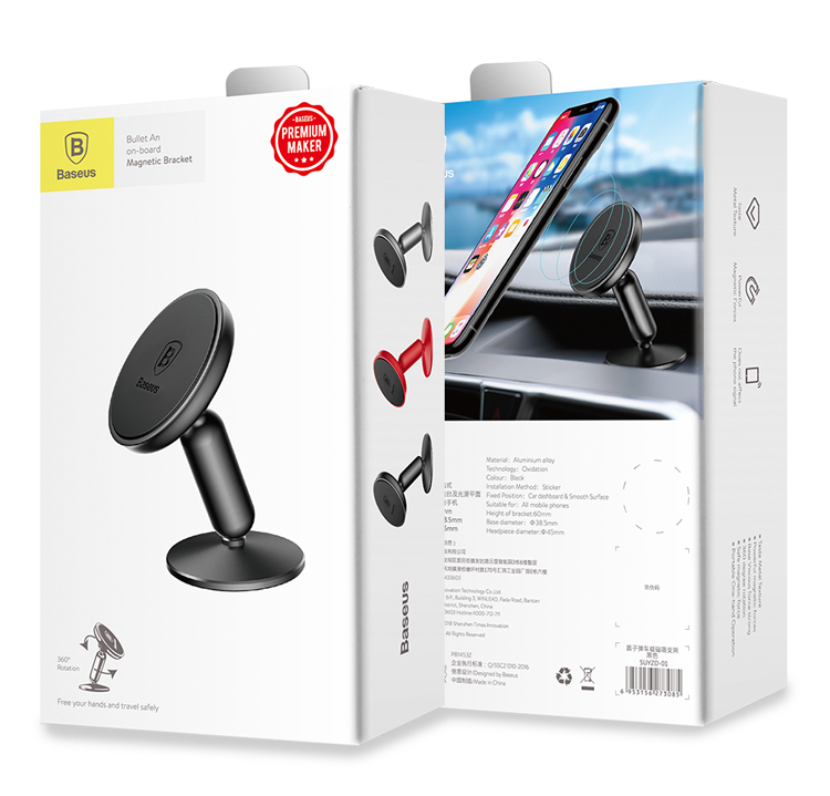 Support de Téléphone Rotatif à 360 Degrés BASEUS Strong Magnetic Dashboard Car Mount Pour Iphone Samsung - le Noir