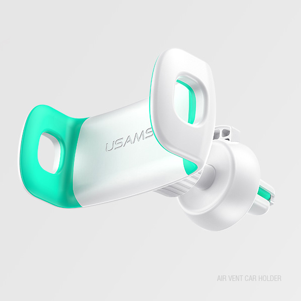 USAMS US-ZJ039 Rotary Car Air Outlet Mount Elastic Cellphone Mount for iPhone Samsung - White / Green-1