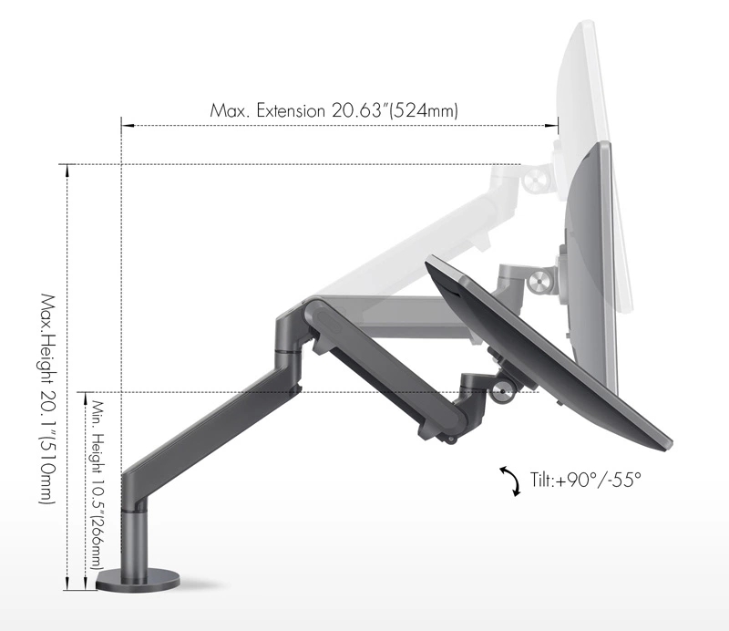 UPERGO OZ-2 Double LCD Moniteur Les Bras Sont Entièrement Réglables Support de Bureau Avec Montage VESA - Gris Foncé