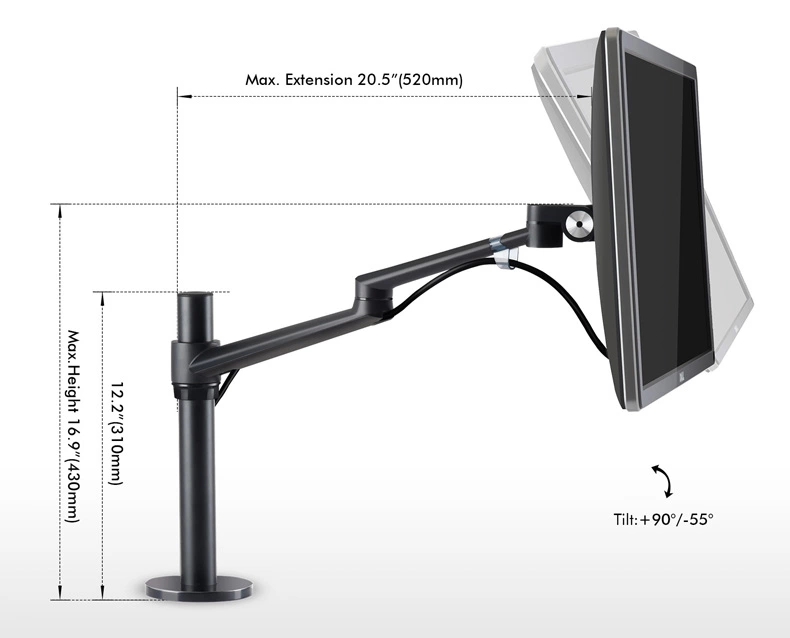 Montaje de Montaje Del Brazo de Monitor UPERGO OL-1 Montaje de Polo Único de Movimiento Completo Para LCD de 17-32 Pulgadas - Negro