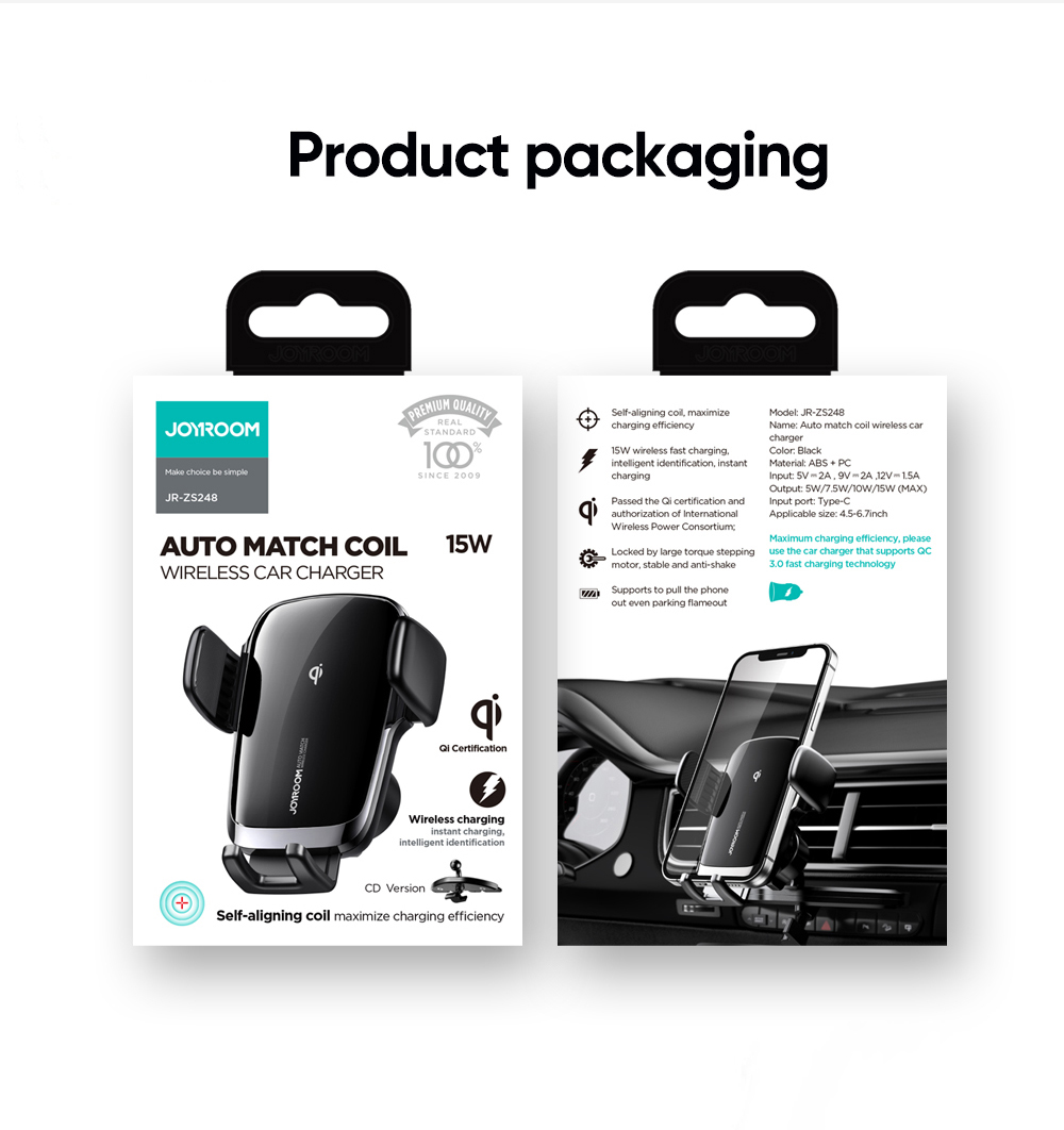 JOYROOM JR-ZS248 Intelligent Self-aligning 15W Quick Charge Qi Wireless Car Charger - CD Version-14