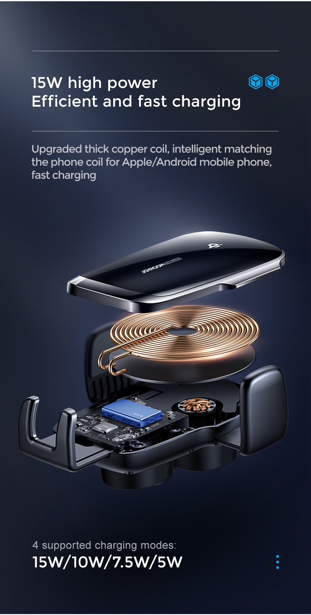 JOYROOM JR-ZS248 Intelligent Self-aligning 15W Quick Charge Qi Wireless Car Charger - CD Version-4