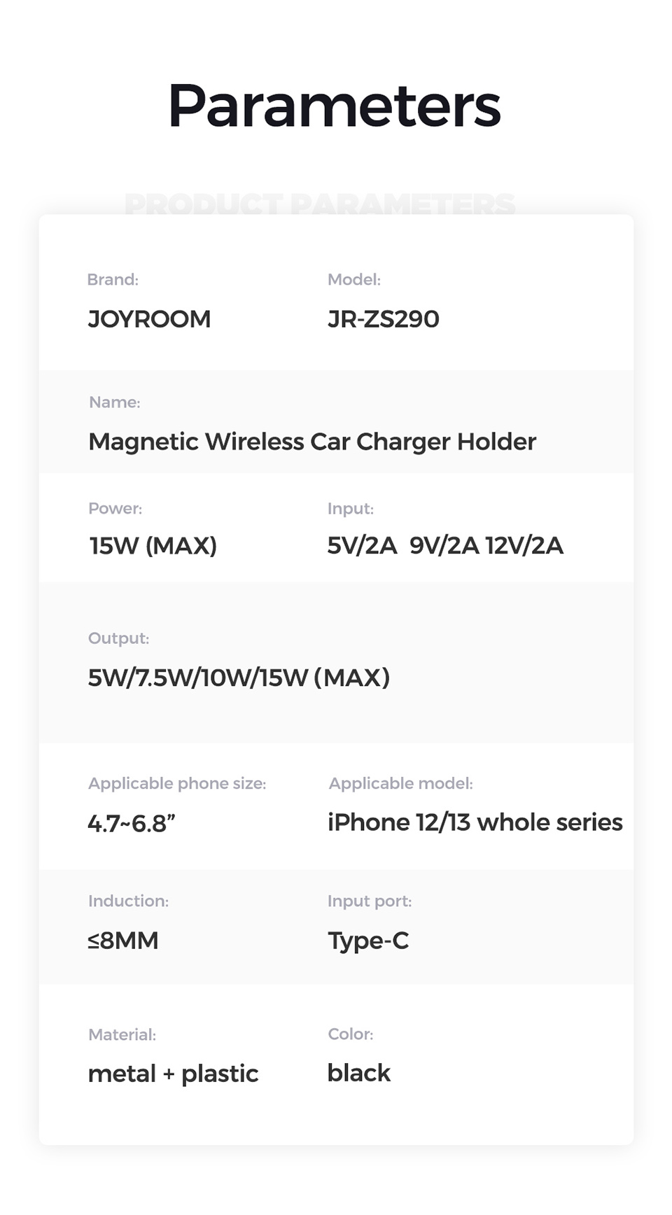 JOYROOM JR-ZS290 15W Magnetic Wireless Car Charger Holder for iPhone 12 / 13 Series Dashboard / Windshield Phone Mount Charger-14